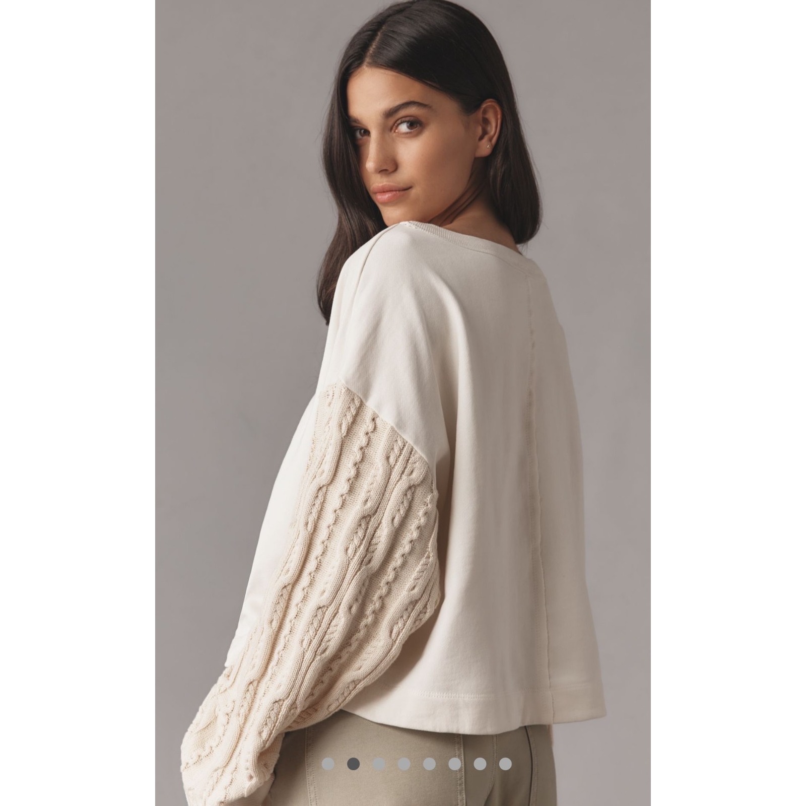 Anthropologie X Pilcro Ivory Sweater-Sleeve Blouse Mixed Media Cable Knit Top M